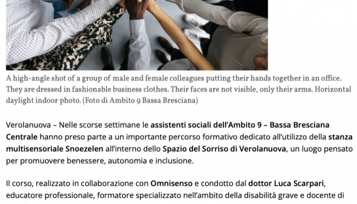 Verolanuova, Concluso il percorso formativo Snoezelen per le assistenti sociali dell&rsquo;Ambito 9